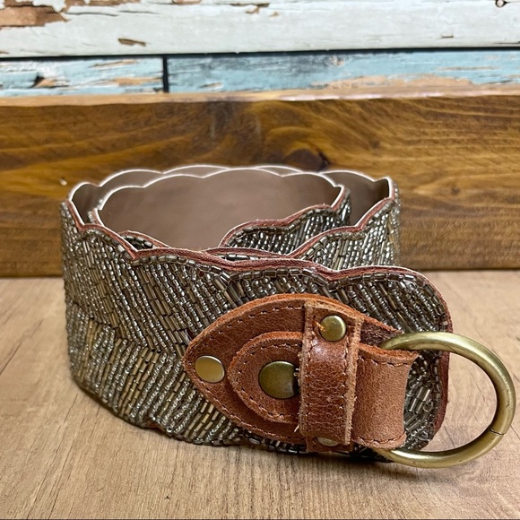 Women’s Wide Boho Sequin Glass Beaded Leather Fashion Belt Size Small S 31 - Picture 8 of 10